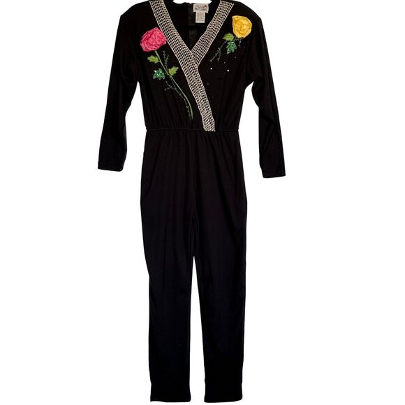 Vintage Embellished Floral Jumpsuit - Lacy After Noon, Size M - Picture 1 of 2